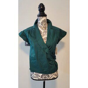 Nine West Button Tie Side Shirt - Green Size XS Women's New